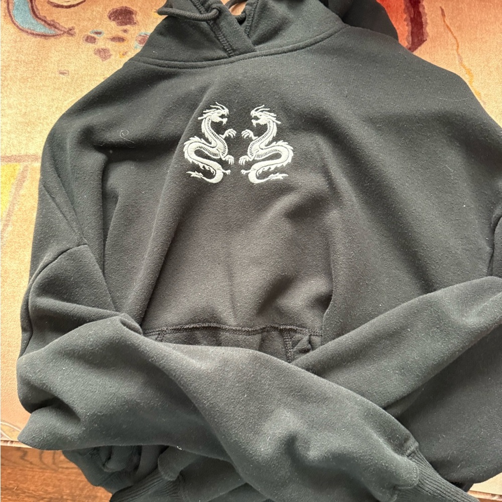 Hollister Black Hoodie with White Dragon Embroidery